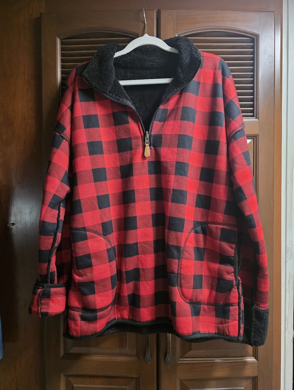 Red & Black Buffalo Plaid Sherpa Lined Woman's Sweatshirt
